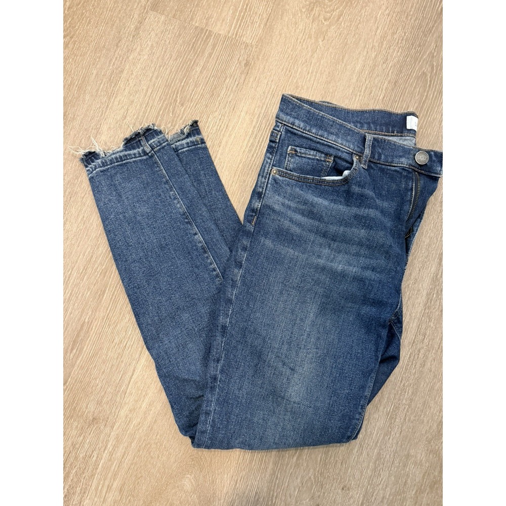 LOFT Outlet Modern Skinny Jeans Size 8 Dark Blue Frayed Ankle Hem